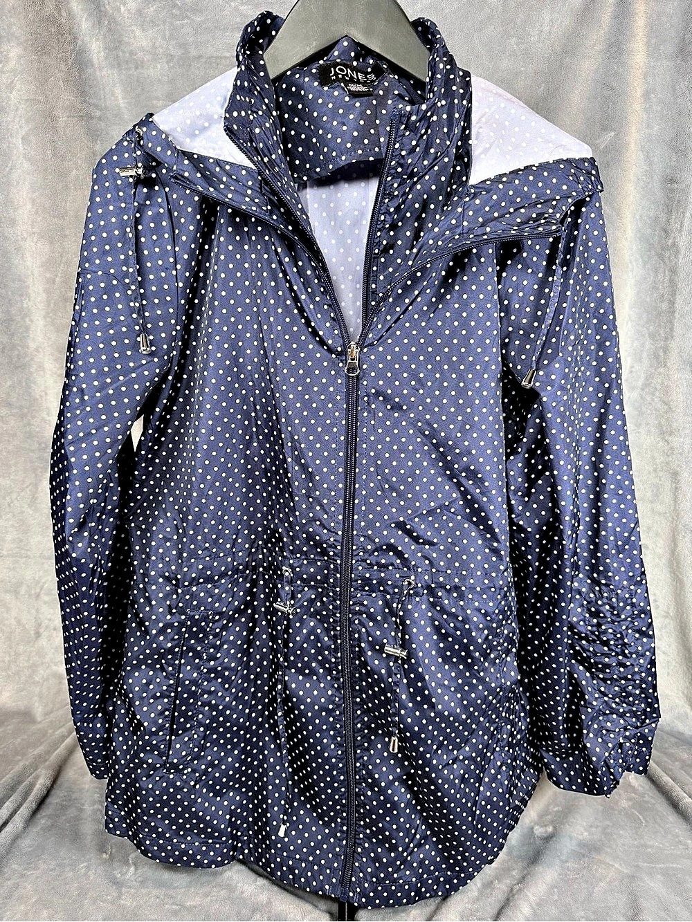 Jones New York Polka Dot Hooded Rain Jacket Windbreaker